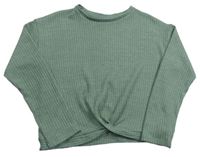 Zelené melírované rebrované úpletové tričko s uzlom Tu