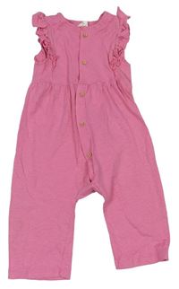 Ružový bavlnený nohavicový overal s volánikmi H&M