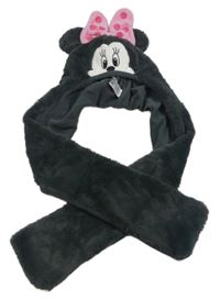 Antracitová kožešinová čepice se šálou a mašlí - Minnie Disney