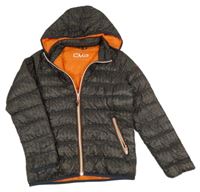 Zeleno-tmavomodro-oranžová vzorovaná šušťáková zateplená funkčná bunda s kapucňou CMP