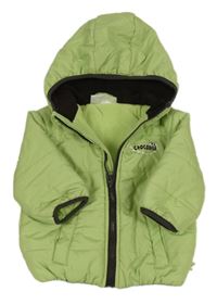 Svetlozelená šušťáková zimná bunda s nápisom a kapucňou