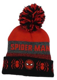 Červeno-čedo-černá čepice s bambulí - Spiderman 
