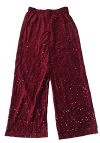 Vínové sametové žebrované kalhoty s flitry Zara