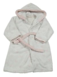 Bílo-světlerůžový plyšový župan se srdíčky a kapucí 