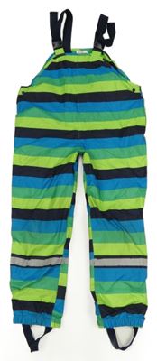 Modro-zeleno-tmavomodré pruhované šusťákové laclové podšité kalhoty Topolino