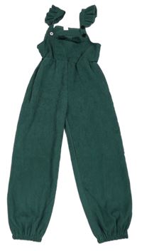 Zelené rebrované zamatové na traké nohavice s volánikmi a mašlou Shein