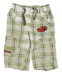 Bielo-zeleno-sivé kockované plátenné 3/4 kalhoty - Autá