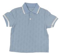 Světlemodro-bílé žebrované polo tričko 