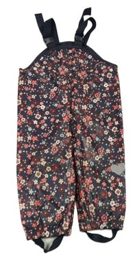 Tmavomodro-růžové květované voděodolné laclové kalhoty Topolino