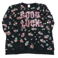 Černá květovaná mikina s nápisem z flitrů C&A