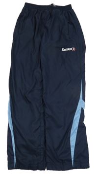 Tmavomodro-svetlomodré šušťákové nohavice s nápisom