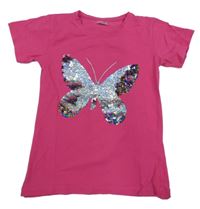 Fuchsiové tričko s motýlkem z flitrů 