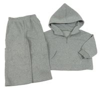 2set - Šedá crop mikina s kapucí + široké cargo tepláky 