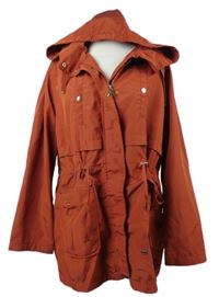 Dámský cihlový šusťákový jarní kabát s kapucí Peacocks 