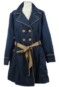 Dámský tmavomodrý plátěný podzimní kabát s páskem Bodyflirt vel. 54