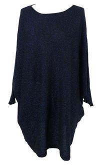 Dámska čierno-modrá trblietavá svetrová tunika EAST