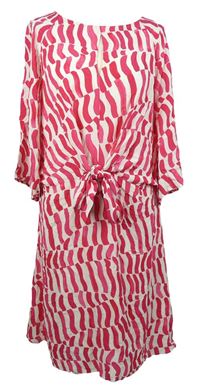 Dámské tmavorůžovo-bílé vzorované šaty s mašlí S. Oliver 