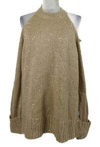 Dámsky béžový trblietavý sveter s odhalenými rameny River Island