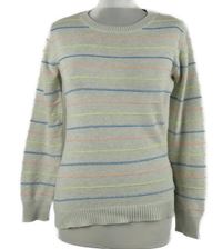 Dámsky sivo-farebný pruhovaný sveter