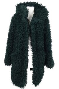 Dámsky tmavozelený kožušinový kabát s kapucňou Zara