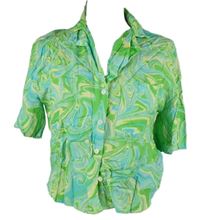 Dámska limetkovo-svetlomodrá vzorovaná crop blúzka Stradivarius