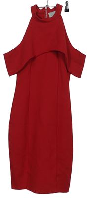 Dámske červené asymetrické šaty s odhalenými rameny