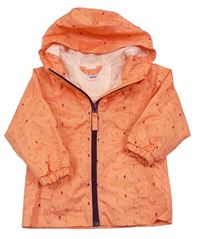 Oranžová šušťáková jesenná funkčná bunda s obrázkami a kapucňou Quechua