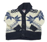 Smetanovo-tmavomodrý vzorovaný propínací svetr Debenhams