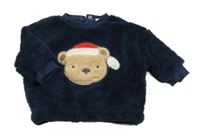 Tmavomodrá chlpatá mikina s medvěďom Next