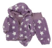 2set- fialová huňatá podšitá propínací mikina s kapucí+ tepláky Ergee