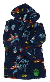 Tmavomodrý chlupatý župan s Avengers a kapucí M&S