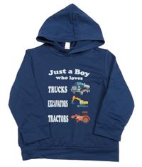 Tmavomodrá ľahká mikina s nápisy, bagre a kapucňou