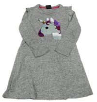 Sivé pletené šaty s flitrami a jednorožcom zn.