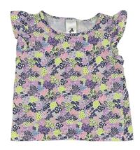 Lila-neónové kvetované tričko C&A