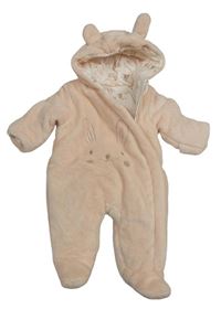 Světlerůžová chlupatá zateplená kombinéza se zajícem a kapucí Mothercare