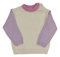 Smotanový sveter s lila rukávy George