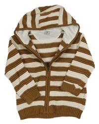 Hnedo-biely pruhovaný prepínaci sveter s kapucňou Tu