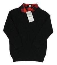 Nové - Čierny rebrovaný sveter so všitou košilí Tu