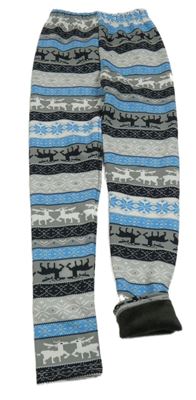 Modro-šedo-černé vzorované zateplené legíny 