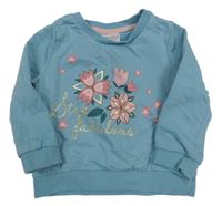 Modrá ľahká mikina s kvietkami