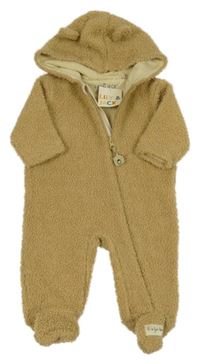 Nové - Béžová huňatá podšitá kombinéza s kapucí 