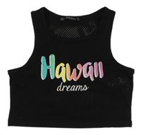 Černý šíťovaný crop top s nápisem Terranova