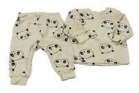 2set - Béžová sametová mikina s pandami + tepláky