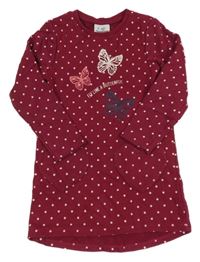 Vínové bodkovaná é teplákové šaty s motýly Topolino