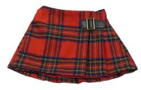 Červeno-farebná kockovaná skladaná sukňa s přezkou Next