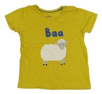 Okrové tričko s ovečkou baby boden