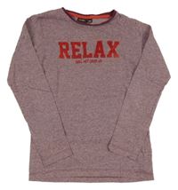 Vínovo-bílé žíhané triko s nápisem 