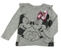 Šedé melírované úpletové triko s Mickeym a Minnie Disney