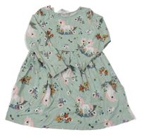 Zelené bavlnené šaty s jednorožcami a zvieratkami H&M