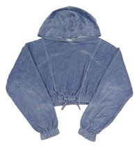 Modrá zamatová crop mikina s kapucňou Matalan